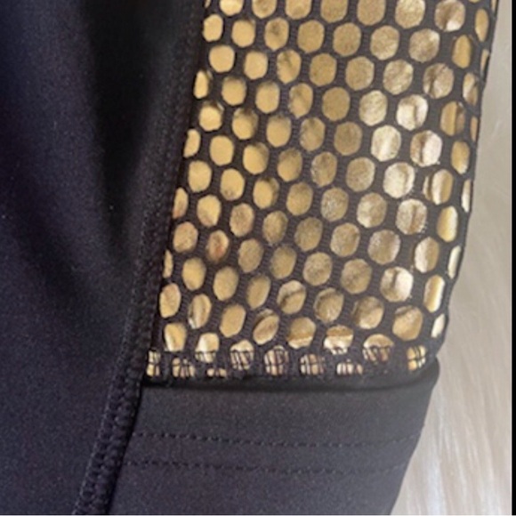 POP Fit Metallic Gold & Mesh Yoga Sport Pant Legging Small - Picture 2 of 6